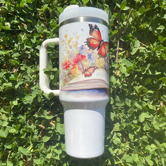 Custom 40 oz Tumbler Colorful Book and butterfly Double-wall vacuum insulation T - Picture 7 of 7